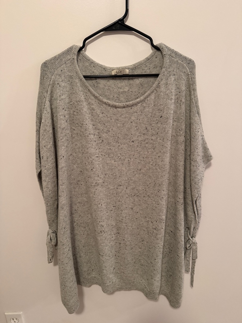 LOFT Light Heather Gray Tie-Sleeve Knit Top